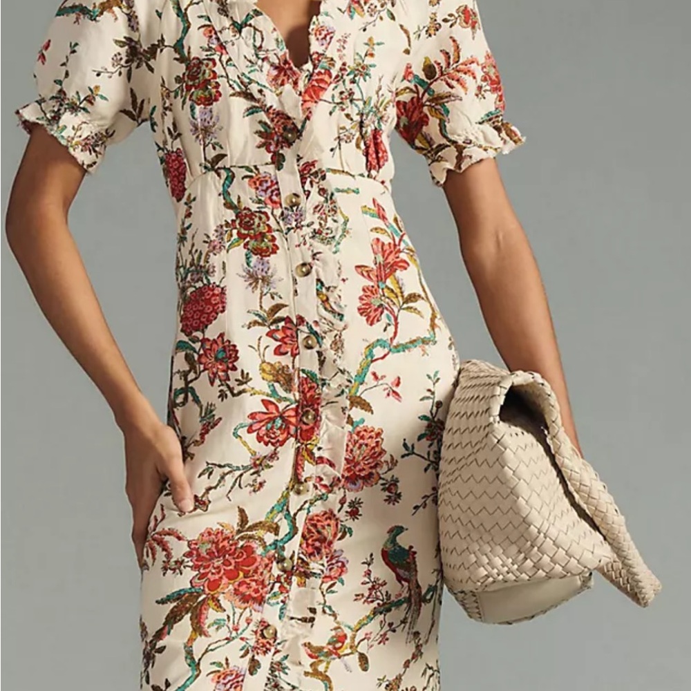 Pilcro Cream Floral Midi Dress